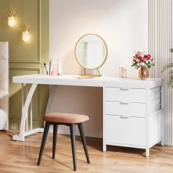 3-Drawer Makeup Vanity Desk, 59" Dressing Table with Reversible Drawers (Only Desk)