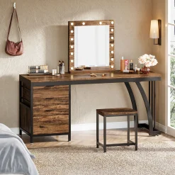 3-Drawer Makeup Vanity Desk, 59" Dressing Table with Reversible Drawers (Only Desk)