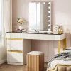 4-Drawer Makeup Vanity, Modern Dressing Table with Glass Desktop(Without Mirror)