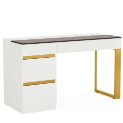 4-Drawer Makeup Vanity, Modern Dressing Table with Glass Desktop(Without Mirror)