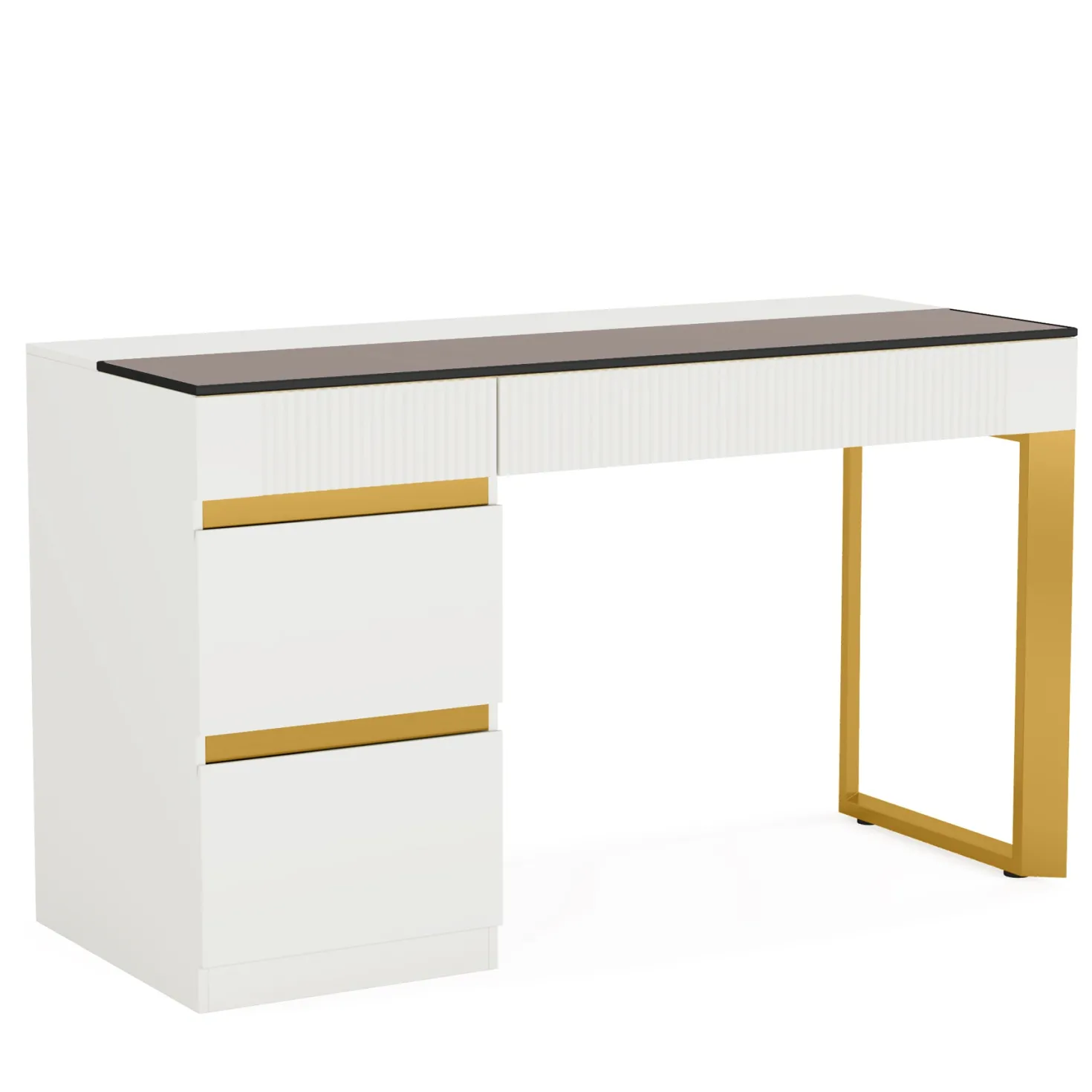 4-Drawer Makeup Vanity, Modern Dressing Table with Glass Desktop(Without Mirror)