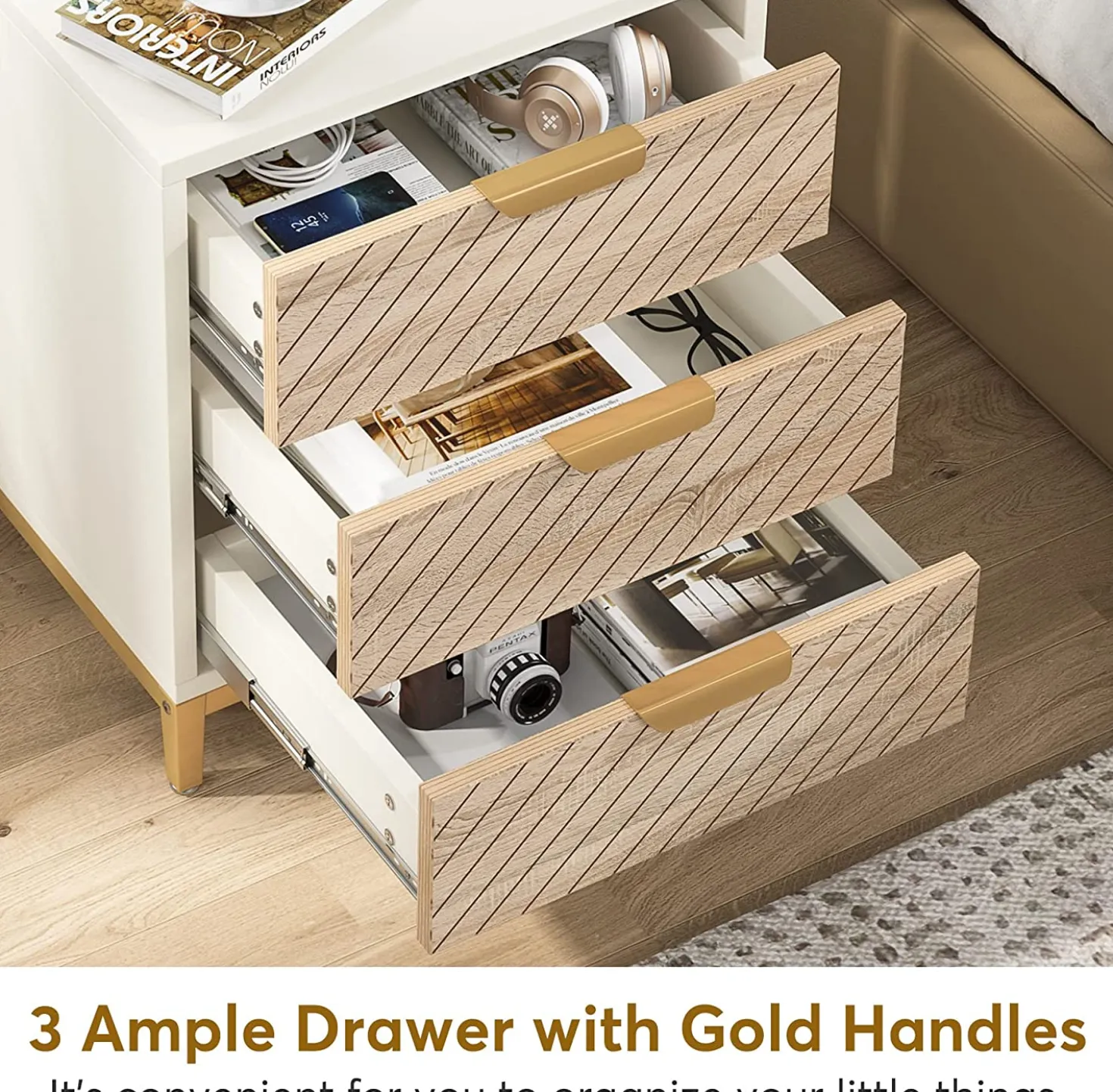 3-Drawer Nightstand Bedside End Table for Bedroom
