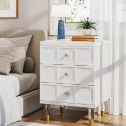 3-Drawer Nightstand Bedside Table with Acrylic Metal Legs