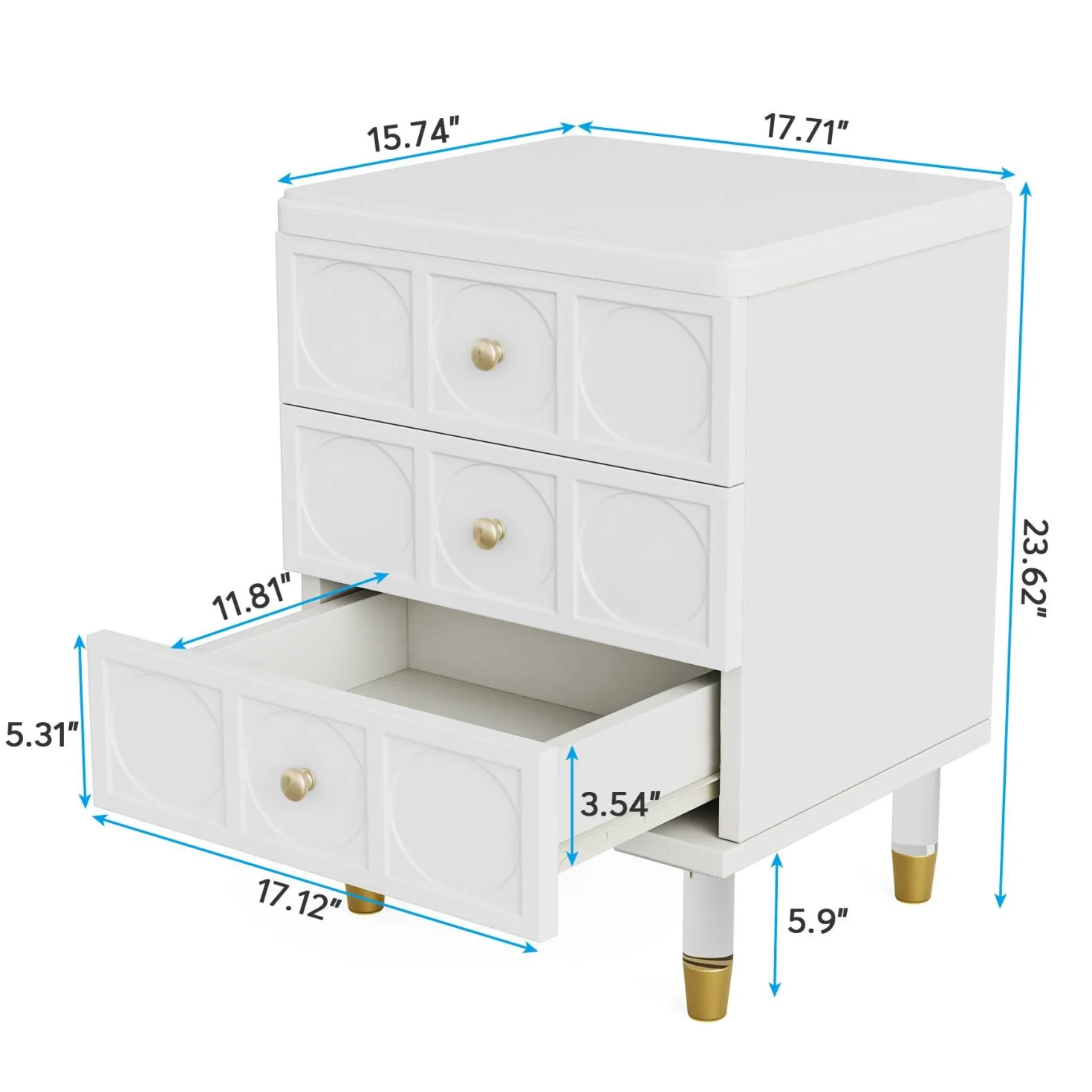 3-Drawer Nightstand Bedside Table with Acrylic Metal Legs