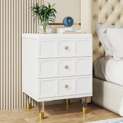 3-Drawer Nightstand Bedside Table with Acrylic Metal Legs