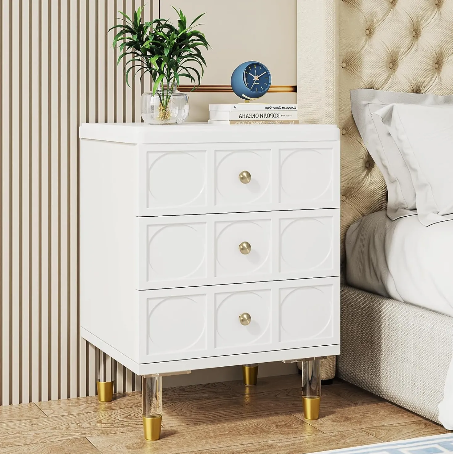 3-Drawer Nightstand Bedside Table with Acrylic Metal Legs