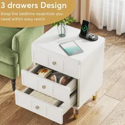 3-Drawer Nightstand Bedside Table with Acrylic Metal Legs