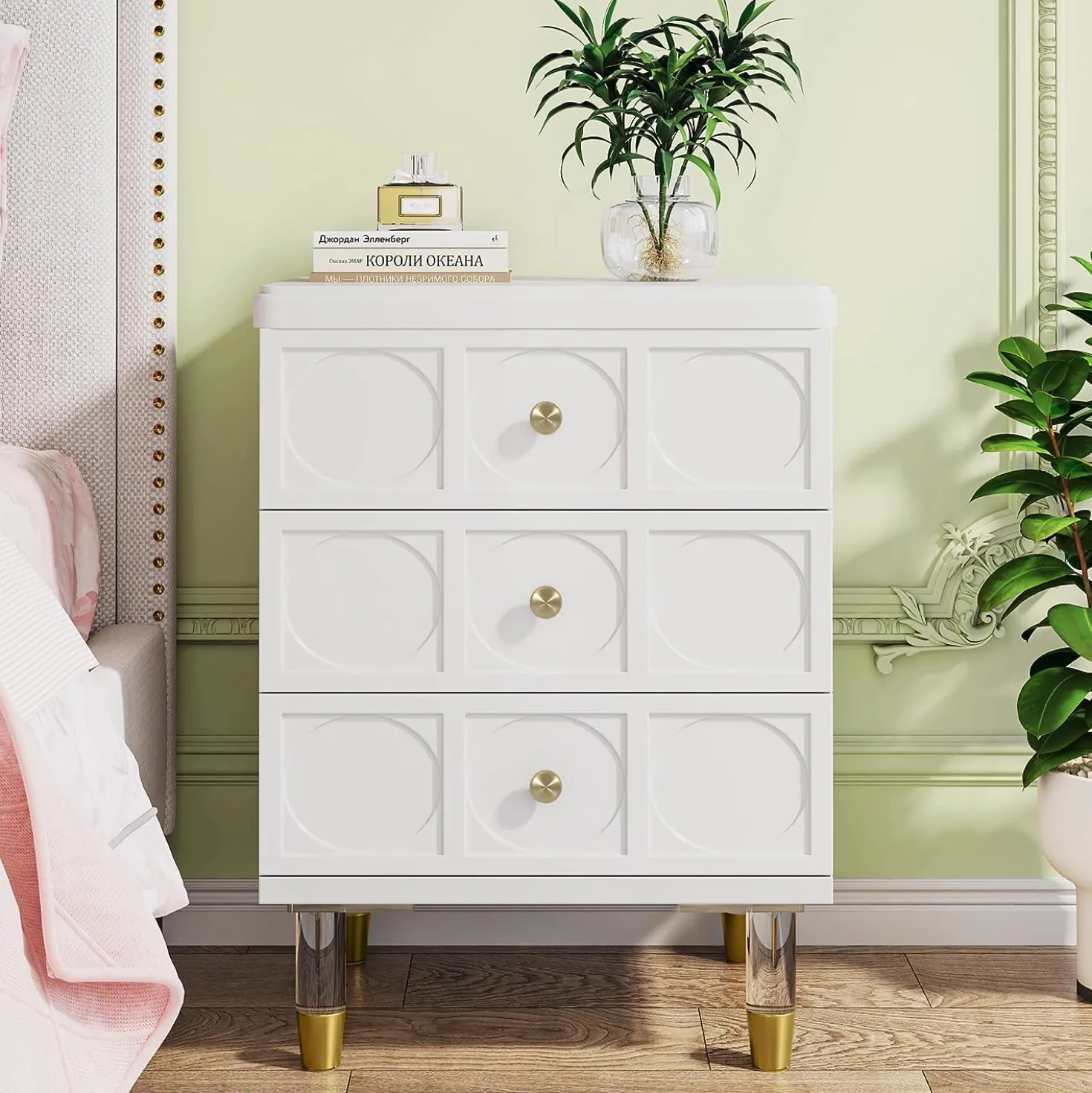3-Drawer Nightstand Bedside Table with Acrylic Metal Legs