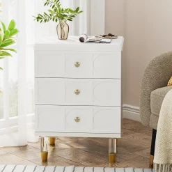3-Drawer Nightstand Bedside Table with Acrylic Metal Legs