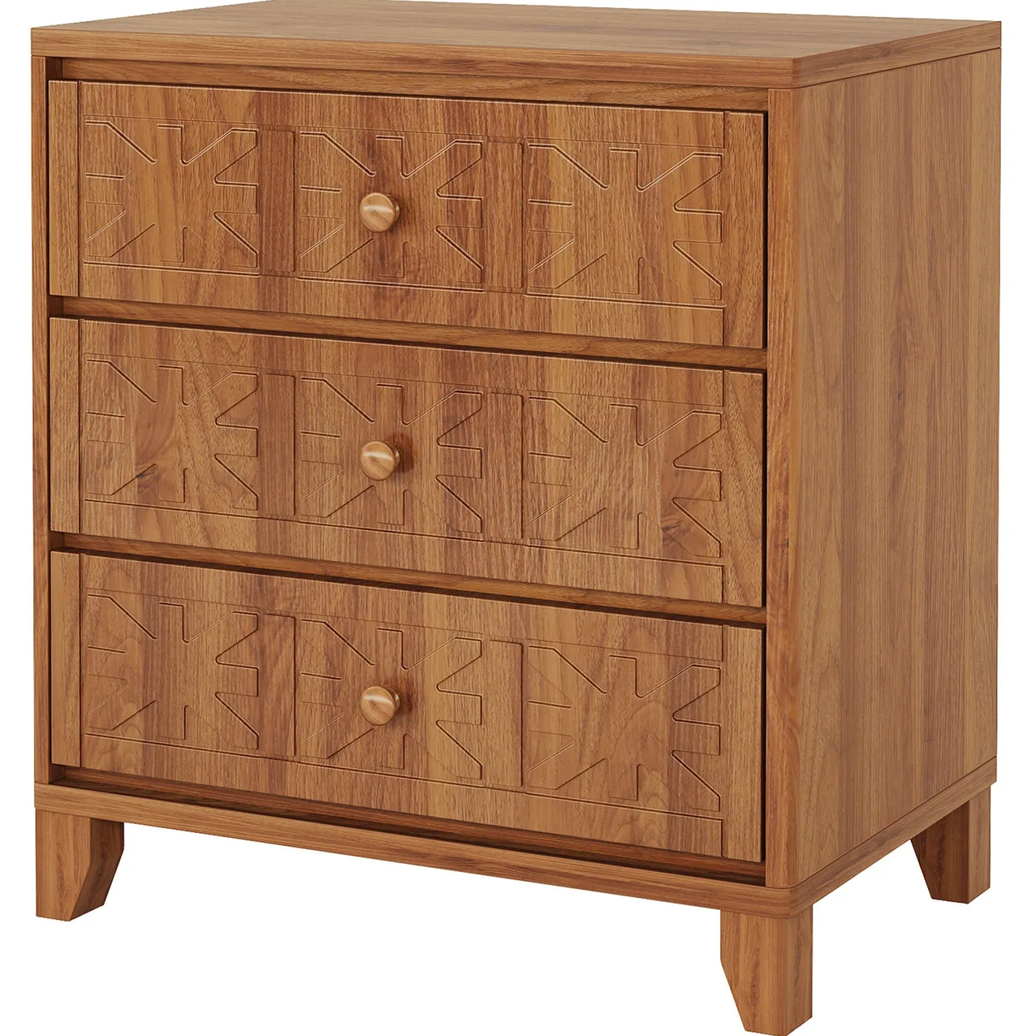 3-Drawer Nightstand, Farmhouse Bedside Table with Elegant Patterns