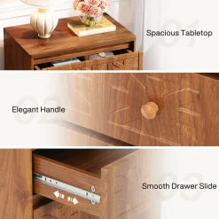 3-Drawer Nightstand, Farmhouse Bedside Table with Elegant Patterns