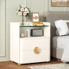 2-Drawer Nightstand, Modern Bedside Table with Open Storage