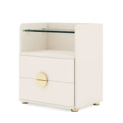 2-Drawer Nightstand, Modern Bedside Table with Open Storage