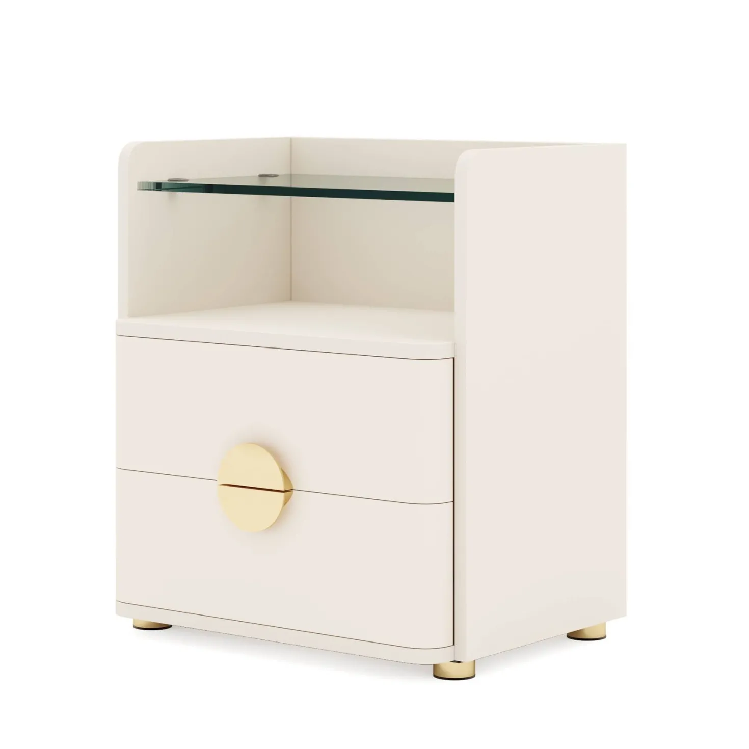 2-Drawer Nightstand, Modern Bedside Table with Open Storage