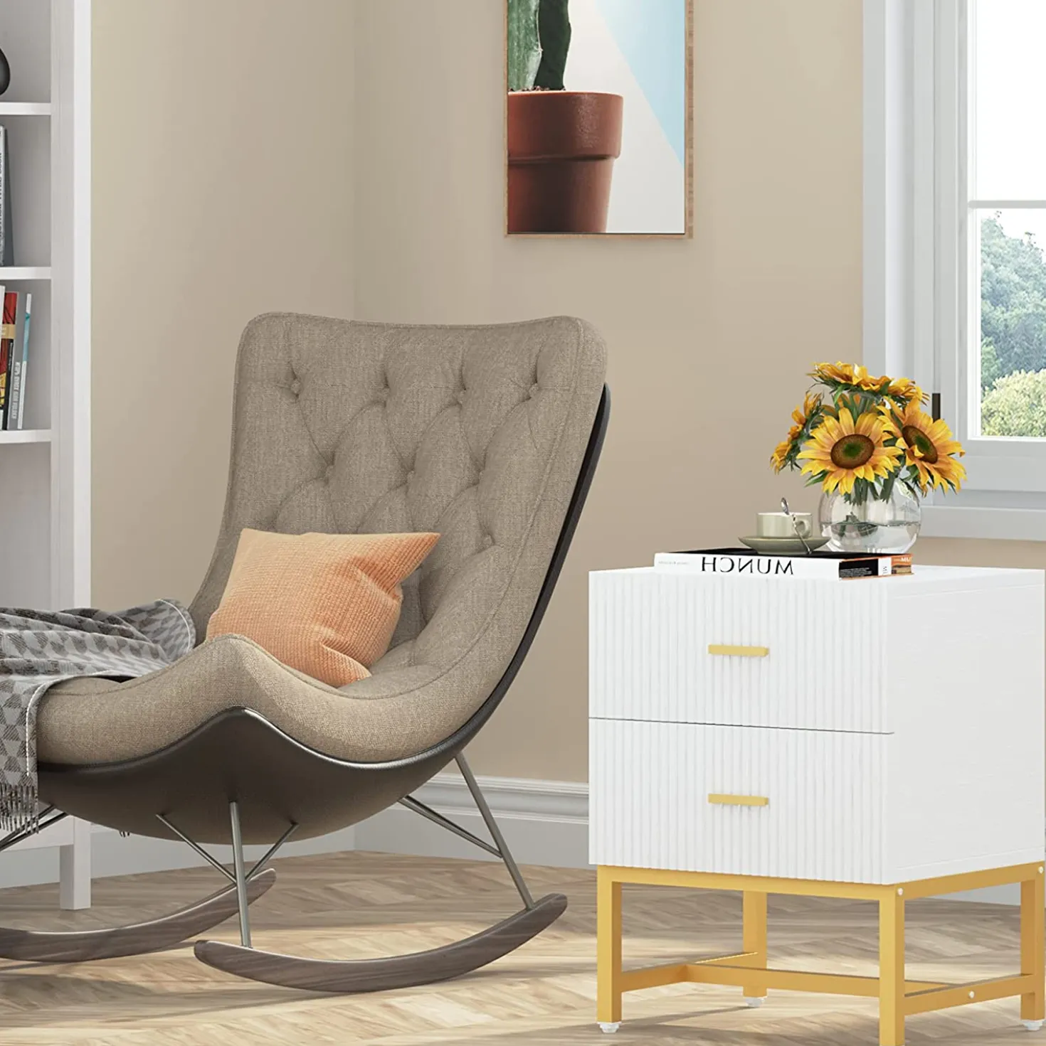 2-Drawer Nightstand, Modern Bedside End Table with Storage