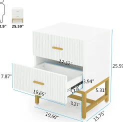 2-Drawer Nightstand, Modern Bedside End Table with Storage