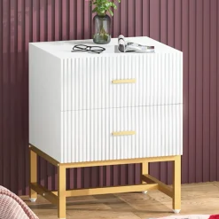 2-Drawer Nightstand, Modern Bedside End Table with Storage