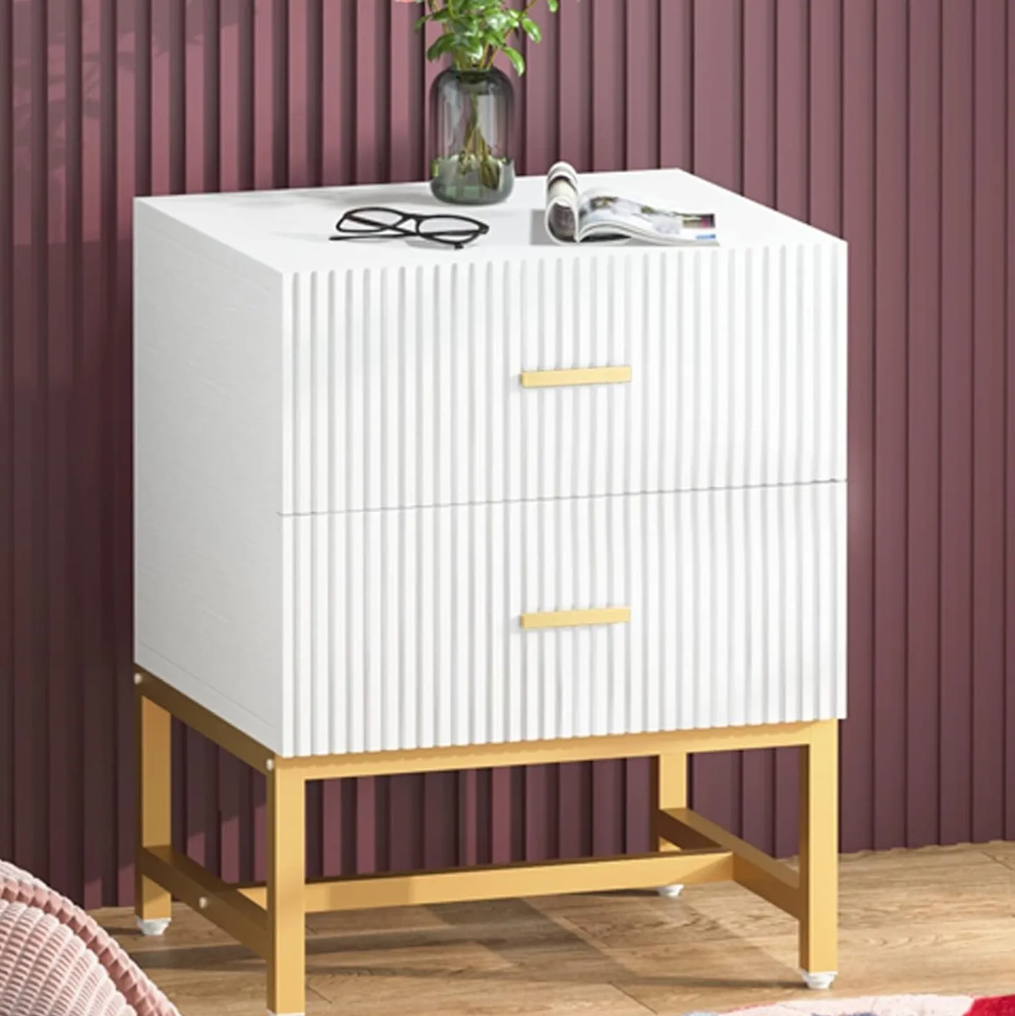 2-Drawer Nightstand, Modern Bedside End Table with Storage