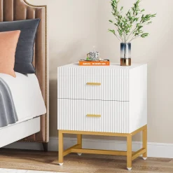 2-Drawer Nightstand, Modern Bedside End Table with Storage