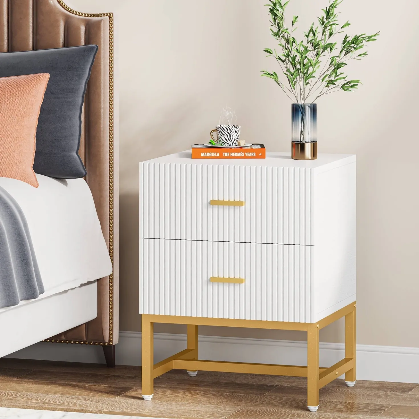2-Drawer Nightstand, Modern Bedside End Table with Storage