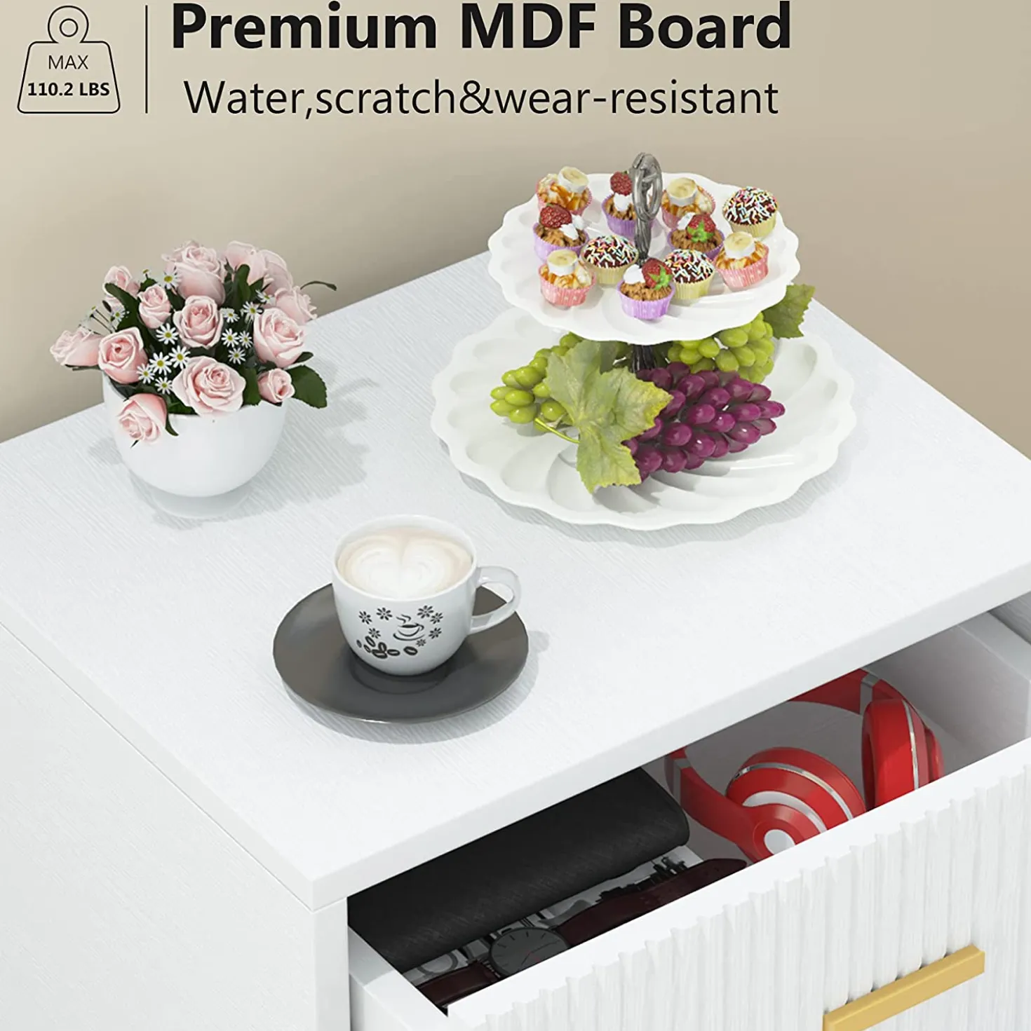 2-Drawer Nightstand, Modern Bedside End Table with Storage
