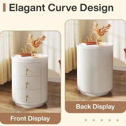 3-Drawer Nightstand, Round Side End Table with Storage (No Assembly Required)