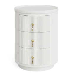 3-Drawer Nightstand, Round Side End Table with Storage (No Assembly Required)