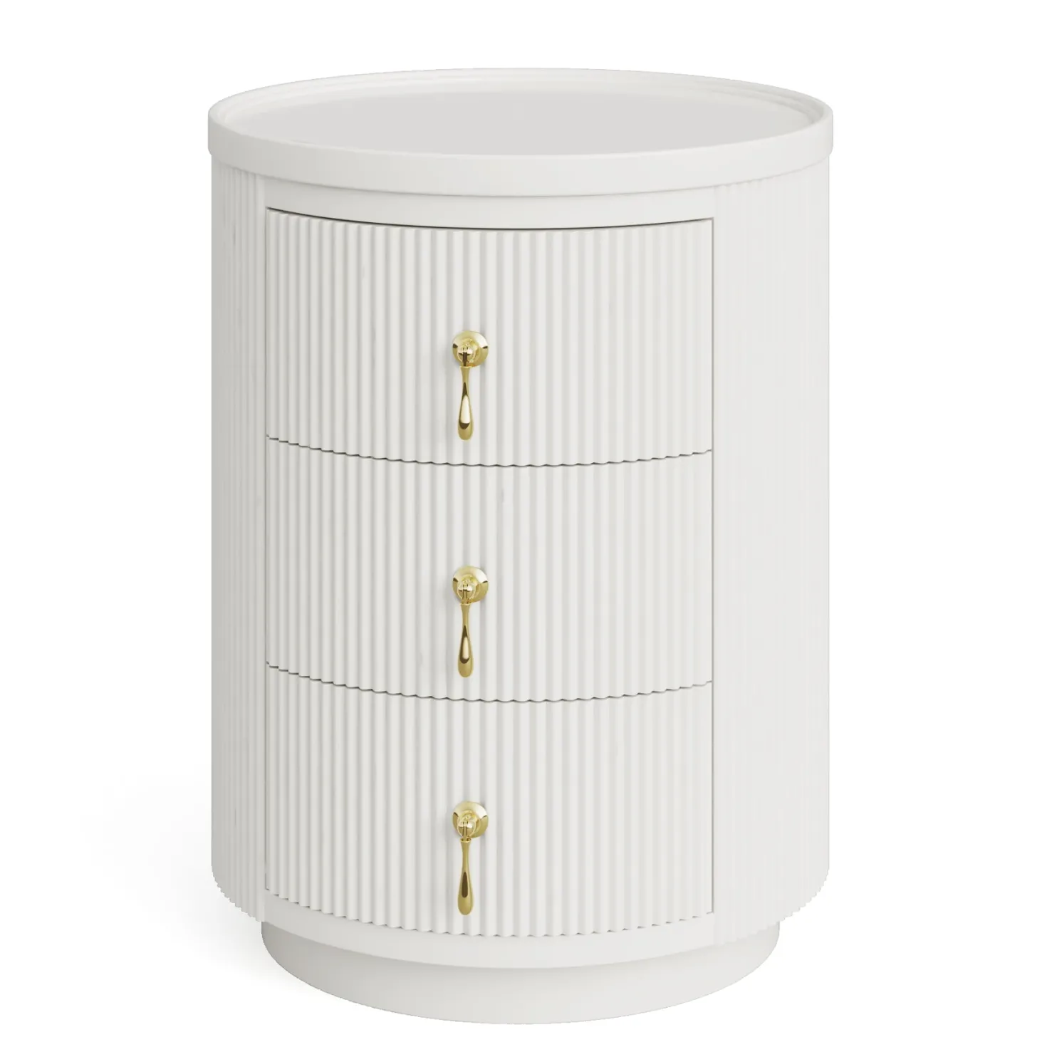 3-Drawer Nightstand, Round Side End Table with Storage (No Assembly Required)