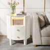 2-Drawer Nightstand with LED Light, Modern Side Table with Glass Tabletop