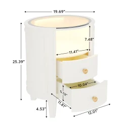 2-Drawer Nightstand with LED Light, Modern Side Table with Glass Tabletop