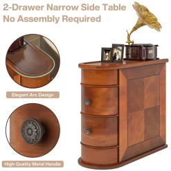2-Drawer Wood End Table, Narrow Side Table Nightstand, No Assembly Required