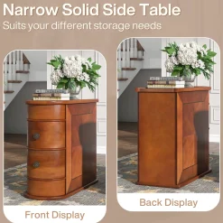 2-Drawer Wood End Table, Narrow Side Table Nightstand, No Assembly Required