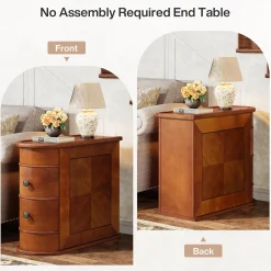 End Table with 2 Drawers, Sofa Side Table with Storage, No Assembly Required