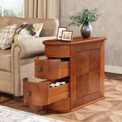 End Table with 2 Drawers, Sofa Side Table with Storage, No Assembly Required