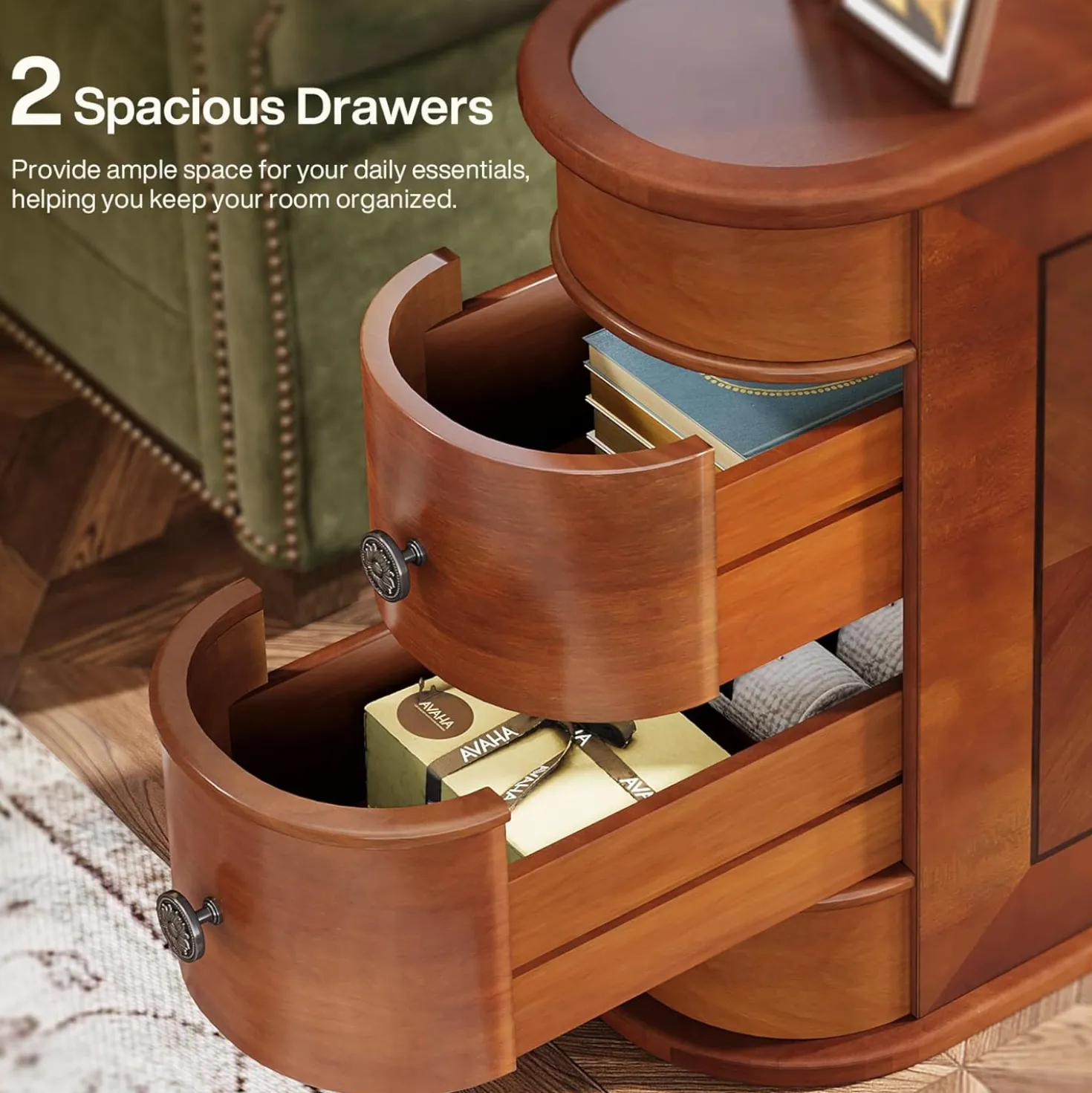 End Table with 2 Drawers, Sofa Side Table with Storage, No Assembly Required