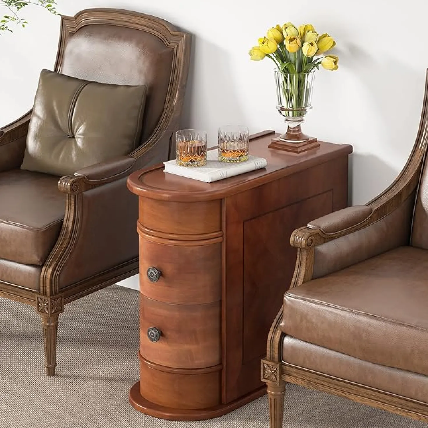 End Table with 2 Drawers, Sofa Side Table with Storage, No Assembly Required