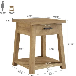 End Table with Drawer, 2 -Tier Wooden Side Table with Shelf Storage