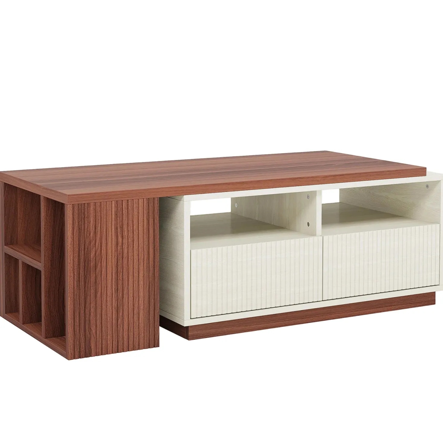 Extendable Coffee Table, Center Table with 2 Drawers and Reversible Tabletop