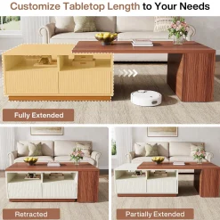 Extendable Coffee Table, Center Table with 2 Drawers and Reversible Tabletop