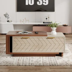 Extendable Coffee Table, Center Table Cocktail Table with 2 Storage Drawers
