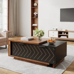 Extendable Coffee Table, Center Table Cocktail Table with 2 Storage Drawers