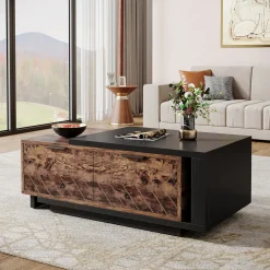 Extendable Coffee Table, Center Table Cocktail Table with 2 Storage Drawers