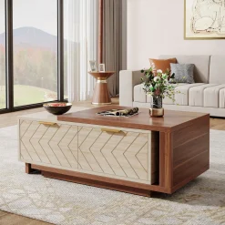 Extendable Coffee Table, Center Table Cocktail Table with 2 Storage Drawers