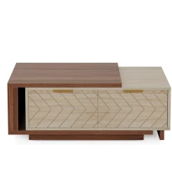 Extendable Coffee Table, Center Table Cocktail Table with 2 Storage Drawers