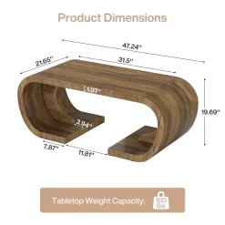 Farmhouse Coffee Table, 47" C-Shaped Center Table with Curved Base