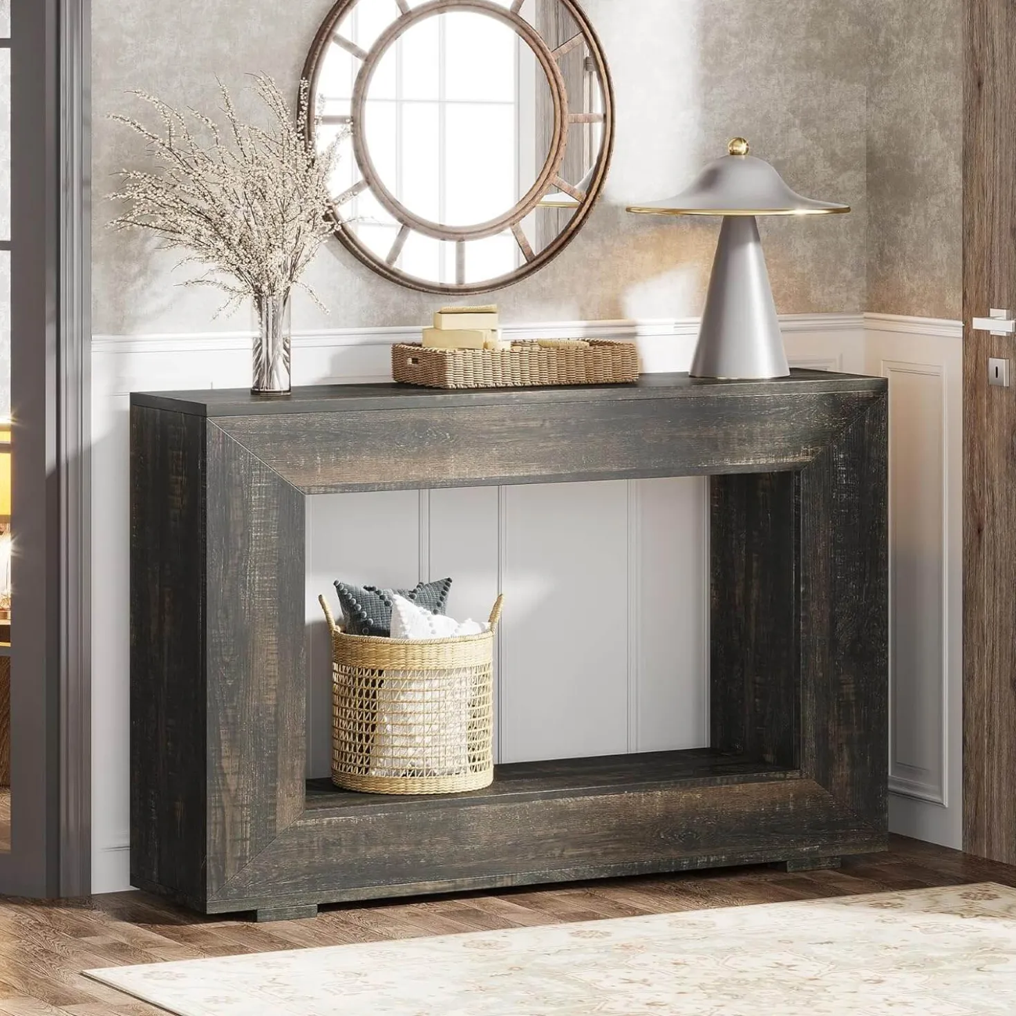 Farmhouse Console Table, 47" Rustic Wood Entryway Sofa Table with Storage