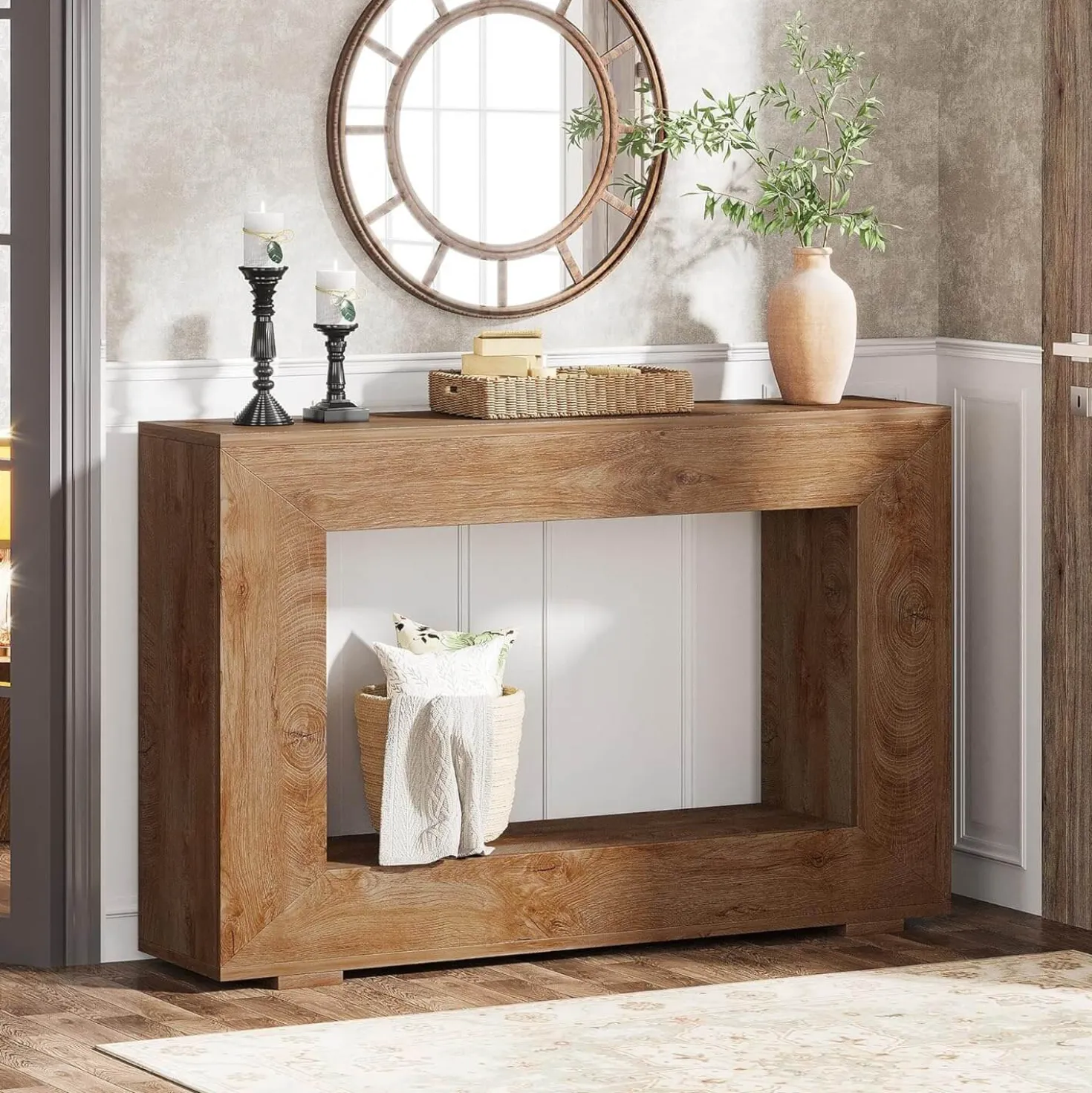 Farmhouse Console Table, 47" Rustic Wood Entryway Sofa Table with Storage