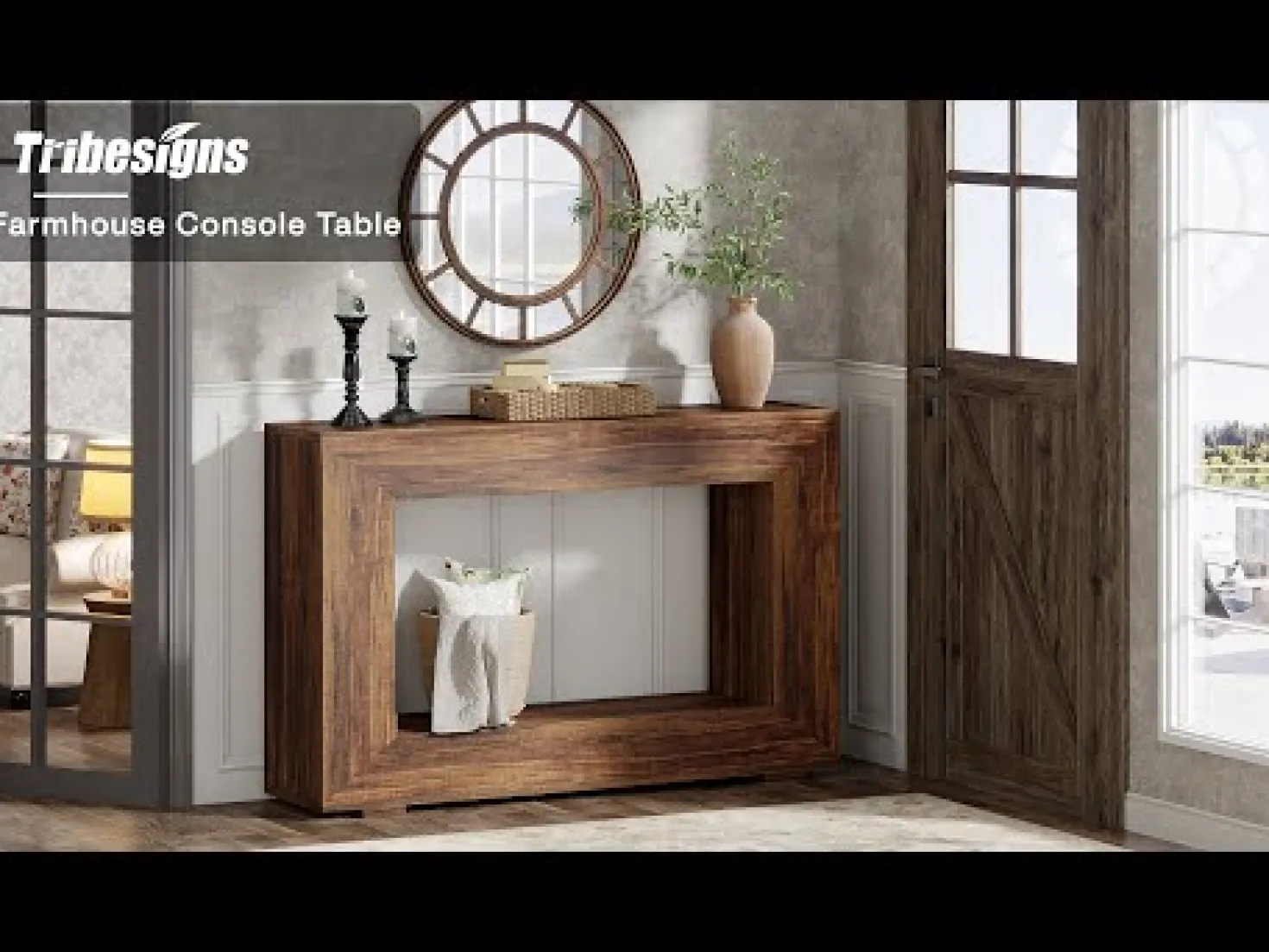 Farmhouse Console Table, 47" Rustic Wood Entryway Sofa Table with Storage