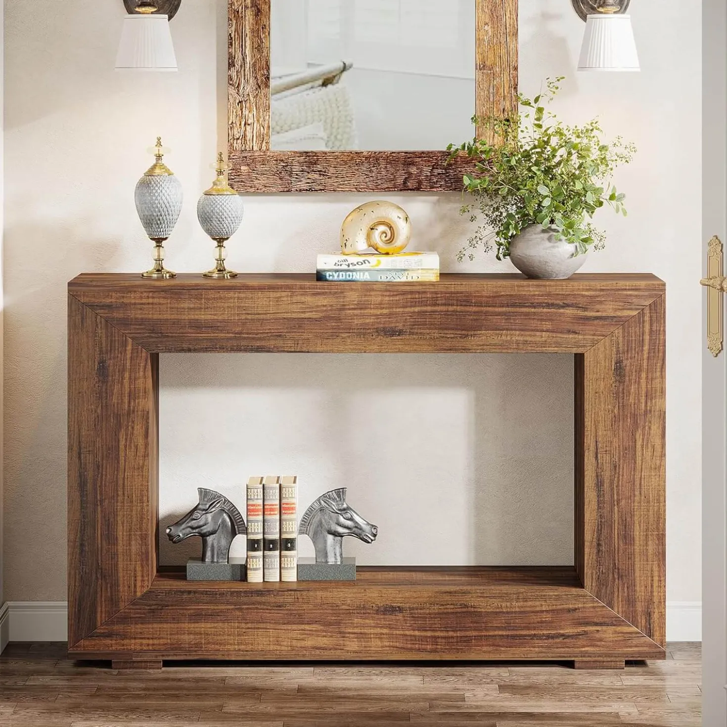Farmhouse Console Table, 47" Rustic Wood Entryway Sofa Table with Storage
