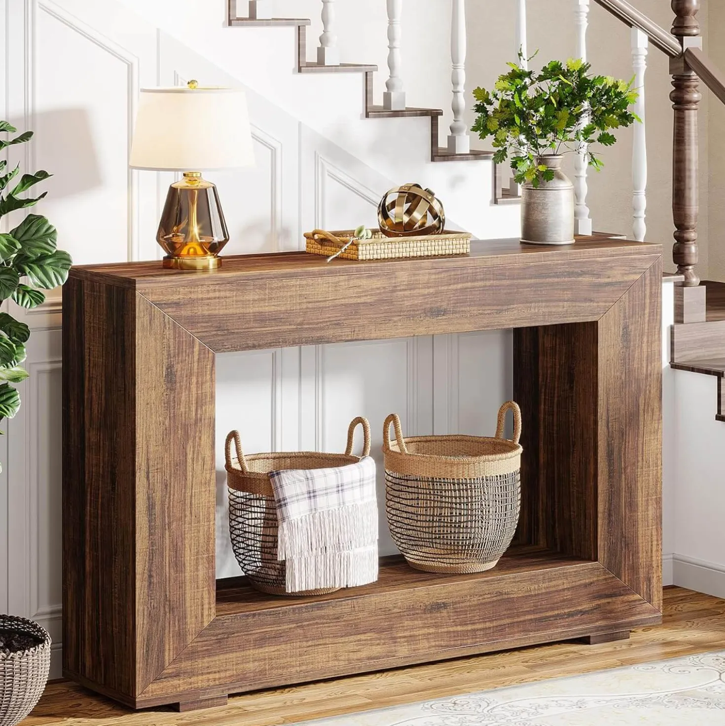 Farmhouse Console Table, 47" Rustic Wood Entryway Sofa Table with Storage